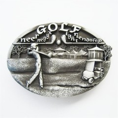 Western Zinc alloy Leather Belt Buckle Silver Plated Golf Theme Shape Pattern