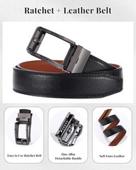AWAYTR Ratchet Dress Belt for Men – Fit Waist: 36&Prime;-42&Prime;, Gunmetal Buckle-black