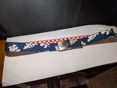 VANS OFF THE WALL BELT & BUCKLE RED CHECK BLUE FLORAL DESIGN