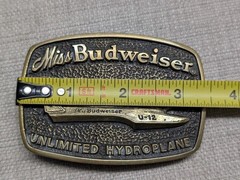 vintage USA made MISS BUDWEISER belt buckle UNLIMITED HYDROPLANE solid brass