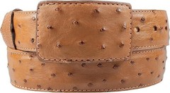 Genuine Exotic Full Quill Ostrich Skin Western Belt with Removable Buckle-Cognac