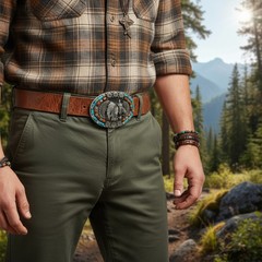 Men Women Dark Silver Metal Belt Western Native Indian Warrior Horse Oval Shape