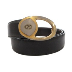 Gucci Leather Belt Gg Mark Buckle Gold Color Black