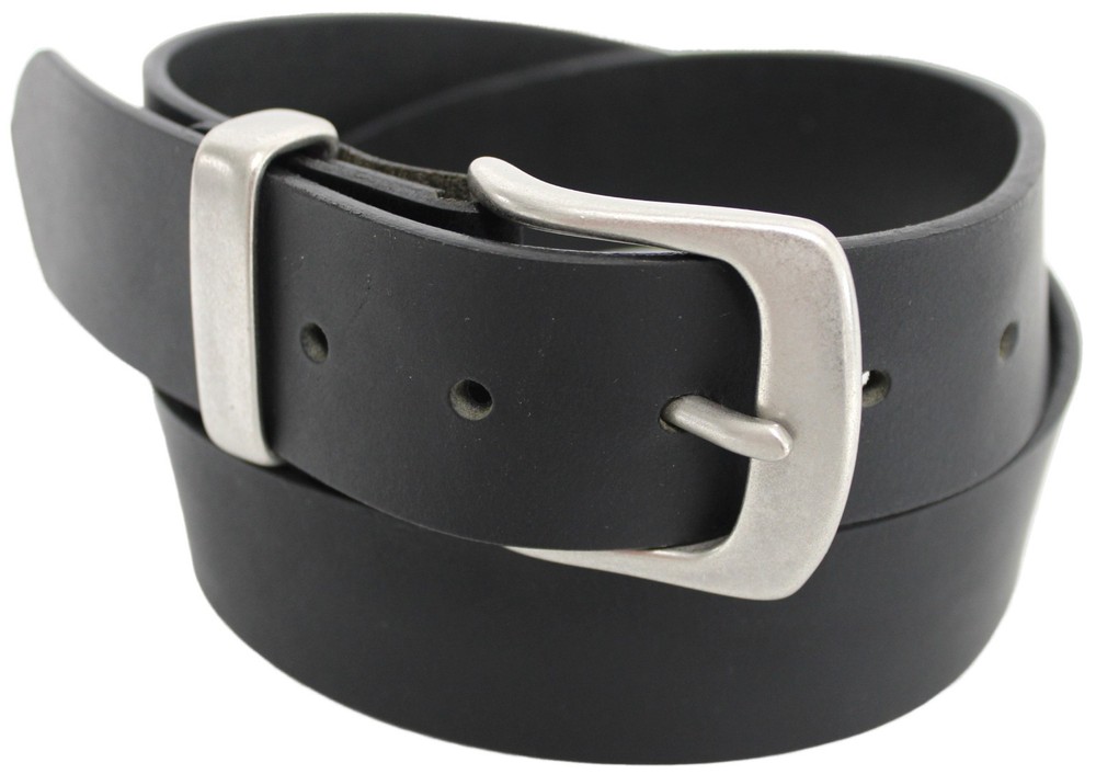 Solid Brass Buckle and Keeper Quality Full Grain Genuine Leather Belt 41004. BLK