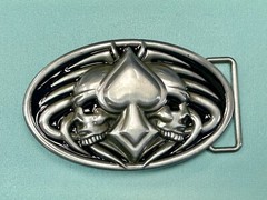 Skulls With Poker Cards Spade Bikers Metal Raised 3D Belt Buckle