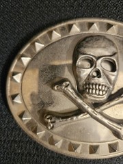 Skull & Cross Bones Studded Border Gothic Biker Belt Buckle 4 1/4&Prime;W x 3 1/4&Prime;H