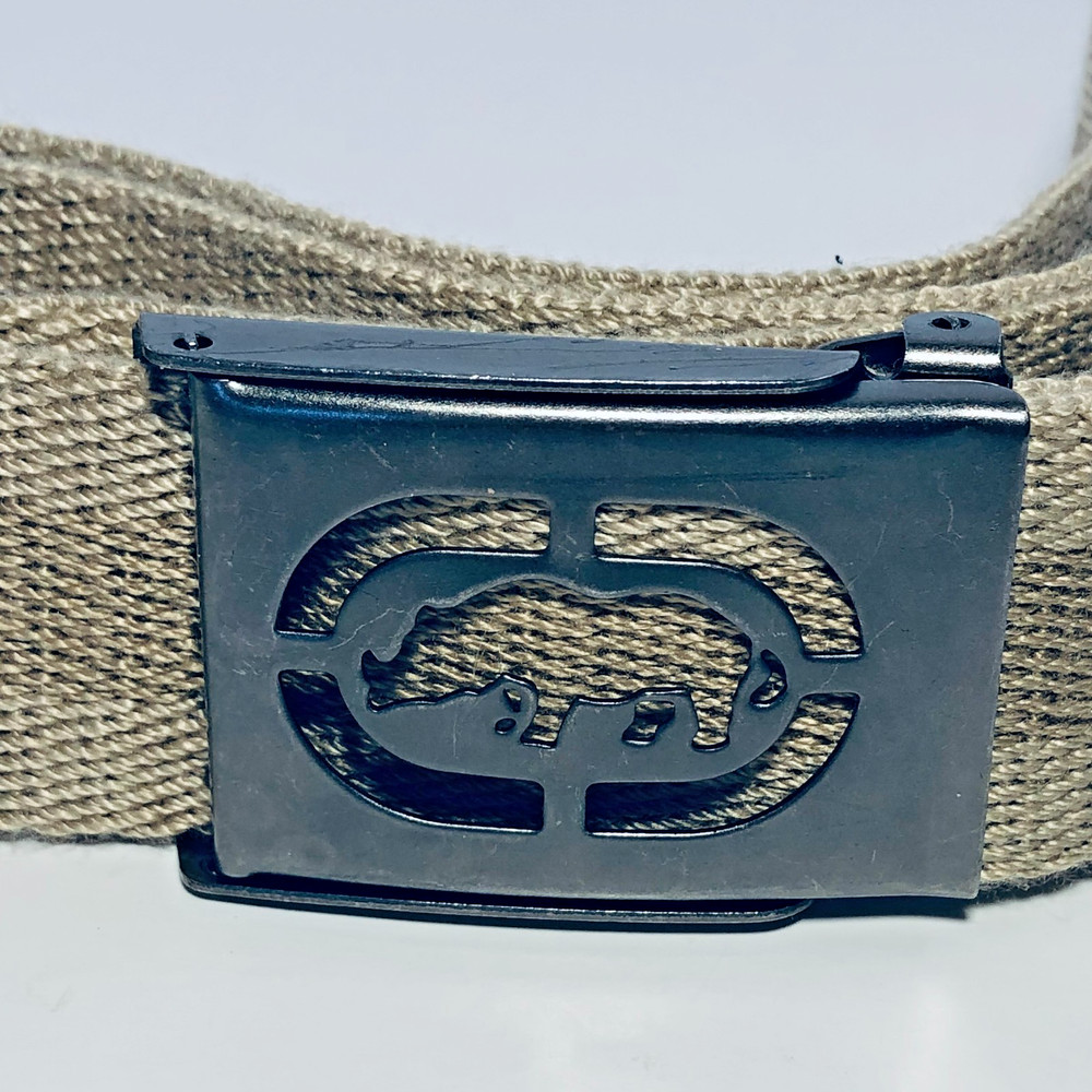 Ecko Belt Rhino Size 29 Metal Flip Buckle Tan Khaki Woven