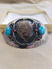 Belt Buckle Silver custom handmade buffalo turqoise stones