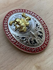 Western Buckle Oval Gold Silver Red Horse Rider Cowboy 2 » Hebillas Vaqueras