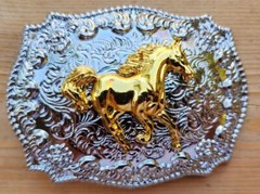 NEW HORSE RUNNING HORSE GOLD AND SILVER RODEO COWBOY WESTERN BELT BUCKLE