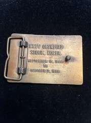 1988 Brass Belt Buckle US Shooting Team Official Sponsor Seoul Korea Olympics