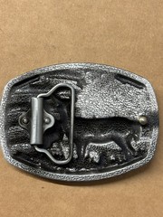 Belt Buckle Bronze Metal Deer Hunter Western USA Flag Background New
