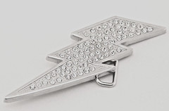 Mens Womens Flash Belt Buckle Rhinestone Silver Metal Fashion New Lightning Bolt