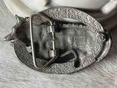 Vintage EJC Belt Buckle 4.25 x 2.75 in Wolf Southwestern Turq 1996 Oval 1.75