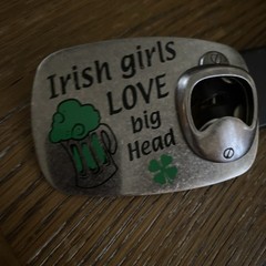 Irish Bottle Opener Belt Buckle W Leather 40” W Dark Brown Belt W Saying