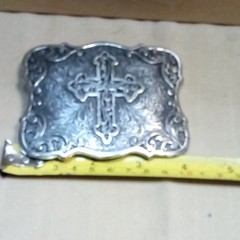 Men&rsquo;s Silver Western Cross Engraved Floral Belt Buckle Antique Finish 1.5in