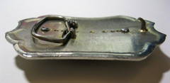Vintage Southwestern Repousse Gold Tone Metal Belt Buckle with Black Enamel