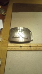 Metal Chrome Finish Monogrammed Embossed Initial « K » Belt Buckle
