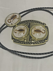 Gold tone Scorpion Belt Buckle and Bolo Set