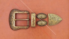 Antique Brass Western Cowboy Rodeo Floral 5 pcs Set Belt Buckle fit 1-1/2&Prime; Belt