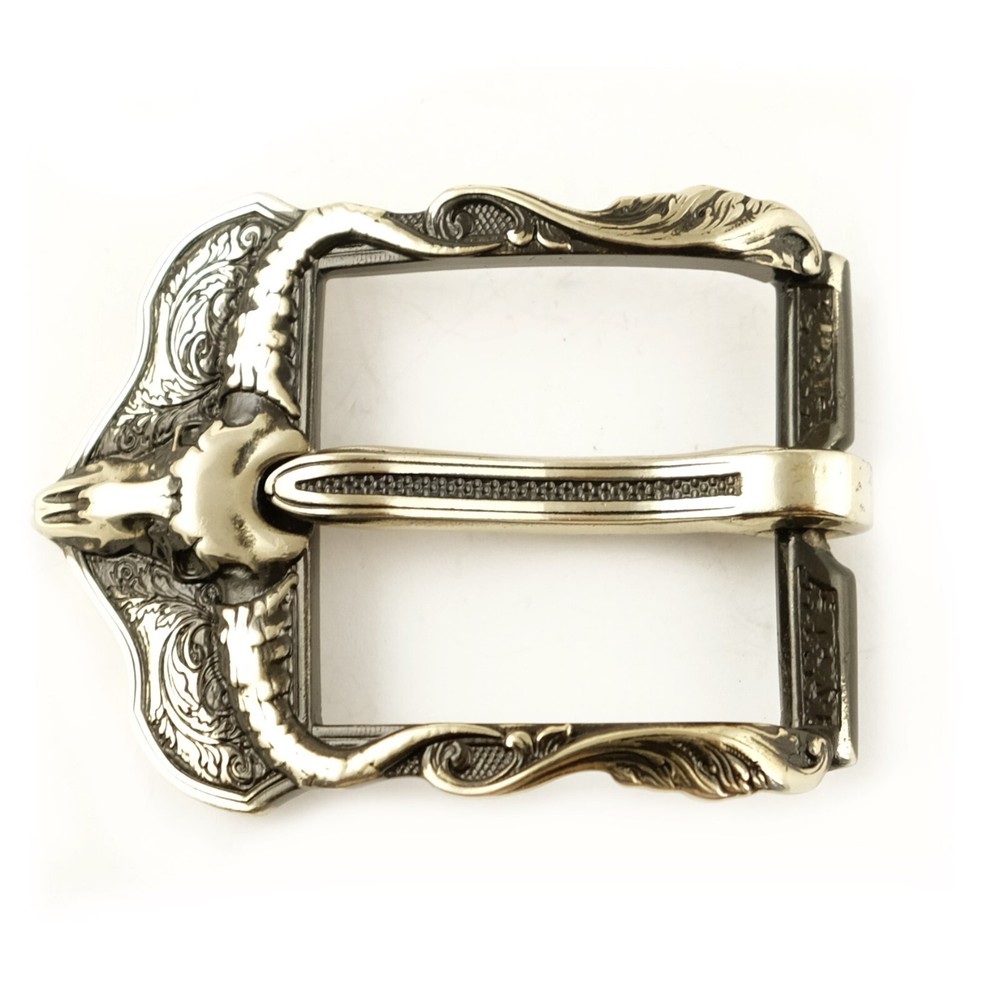 German silver belt buckle American Buffalo Skull, pin type, Bison skull buckle