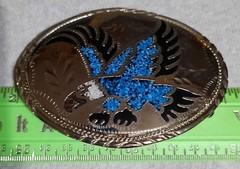 Vintage Handcrafted Silver Tone, Red Blue And White Eagle Belt Buckle