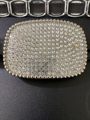 CLEAR CRYSTALS ART FASHION SILVERTONE BELT BUCKLE B FUSSY