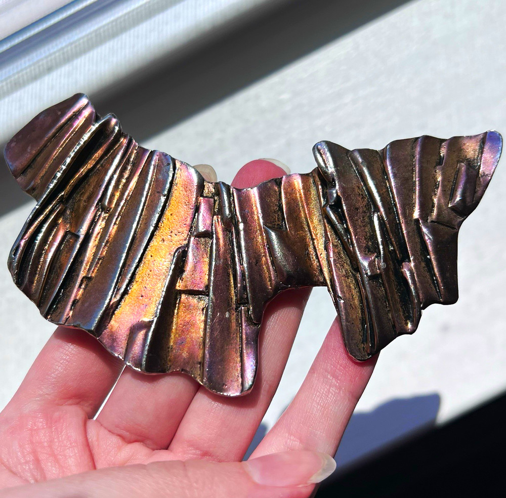 Vintage Copper Abstract Textured Brutalist Belt Buckle Unisex Adults ~5 in