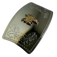 Western Saddle Belt Buckle Nickel Plated Hand-Polished Cowboy Americana