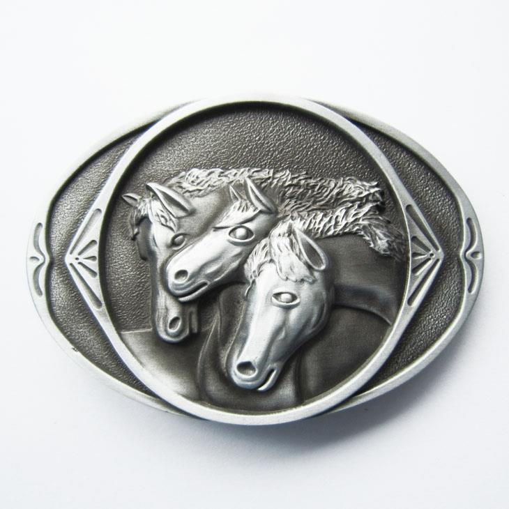 Three Horses Cowboy Rodeo Western Belt Buckle