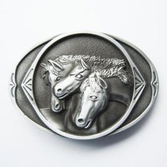 Three Horses Cowboy Rodeo Western Belt Buckle