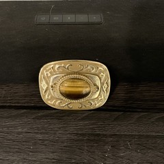 vintage TIGERS EYE belt buckle GEMSTONE polished rock inset