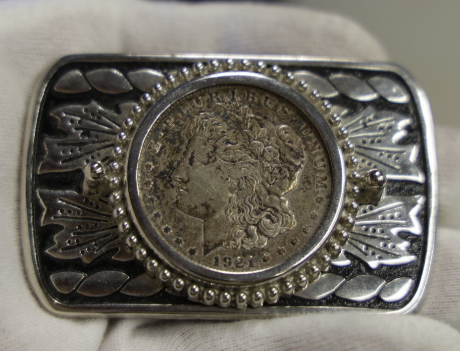 Chrome Belt Buckle 1921 US Morgan $1 Made in USA