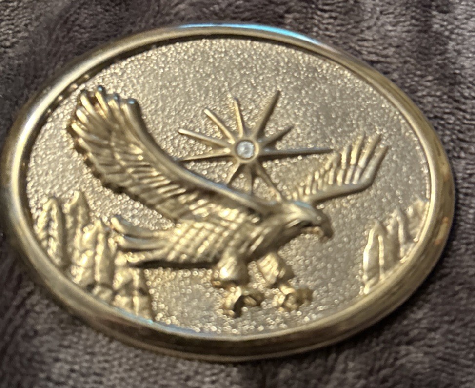Vintage 80’s gold tone soaring eagle oval cowboy western belt buckle NICE
