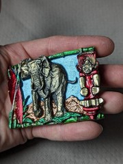 vintage USA made ELEPHANT belt buckle 1980s enamal BRASS animal AFRICAN cowboy