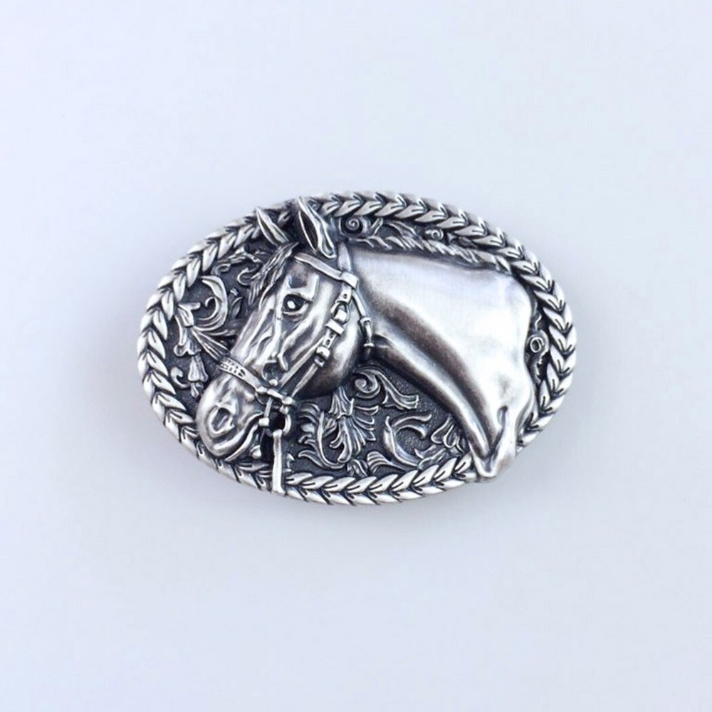 Vintage Silver Plated Horse Head Western Cowboy Belt Buckle Boucle de Ceinture