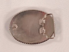 Handmade Oval Silver-Tone Belt Buckle with Iolite Gemstone Bead Inlay – Western