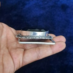 Blue Faceted Glass Gemstone Belt Buckle Handmade Vintage Style Silver Tone