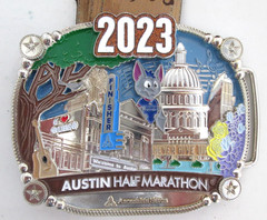 2023 Austin Half Marathon Belt Buckle w Lanyard Ribbon Running Texas Finisher