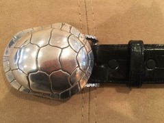RARE!!! Huge Kieselstein Cord Silver Turtle Buckle W/Black Alligator Belt Size 1