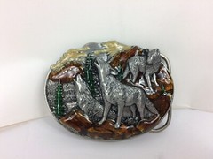 Siskiyou Ornate Wolf Scene Vintage Belt Buckle 1981 Bergamot Brass Works Unique