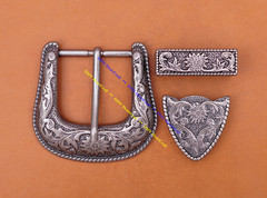 Quality Western Floral Engraved Antique Belt Buckle Set Fits 1 1/2&Prime;Wide Straps