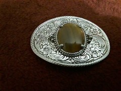 Vtg. Polished Oval Brown Agate Stone Western Cowboy Belt Buckle-Unisex