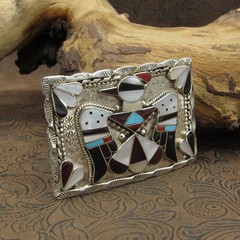 Zuni Multi-Stone Sterling Silver Thunderbird Buckle By Bobby & Corraine Shack