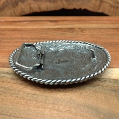 Large Oval Western Justin Engraved Floral Scroll Cowboy Belt Buckle