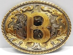 INITIAL B LETTER B MEN WOMEN RODEO REALLY COWBOY STYLE GOLD METAL BELT BUCKLE