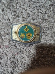 Vintage Masonic Freemasons Shriner Western Belt Buckle Silver Gold Tone decor
