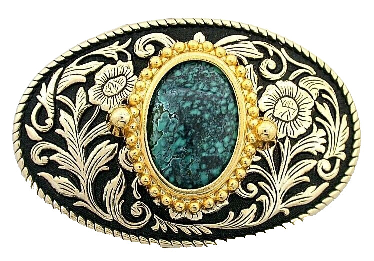 Turquoise 25×18 Oval Cab 2 3/5 x 1 2/3 Inch Goldplated Belt Buckle PBB56/32025
