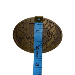 Vintage Wesco Texas State Embossed Solid Brass Oval Belt Buckle Western Patina