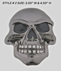 Skull Belt Buckle Men Skeleton Grillz Gunmetal Teeth Bling Rhinestones Halloween